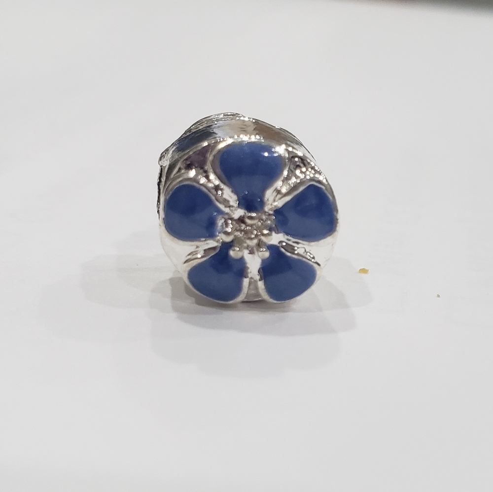 1x Blue Flower Bead Charms Spacer Fit Eupropean Chain Bracelet